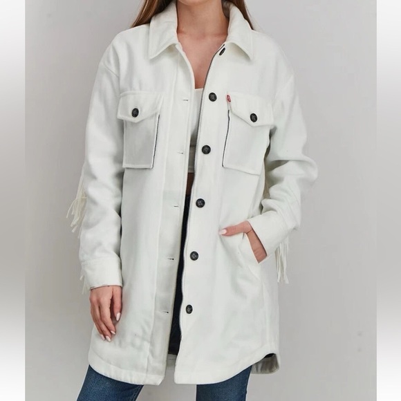LEVI’S FRINGE WHITE SHIRT STYLE WESTERN LONGLINE JACKET SIZE XS NWT - Picture 2 of 16
